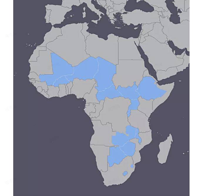 非洲的 55 个国家中,有 16 个是内陆国家:博茨瓦纳,布基纳法索,布隆迪