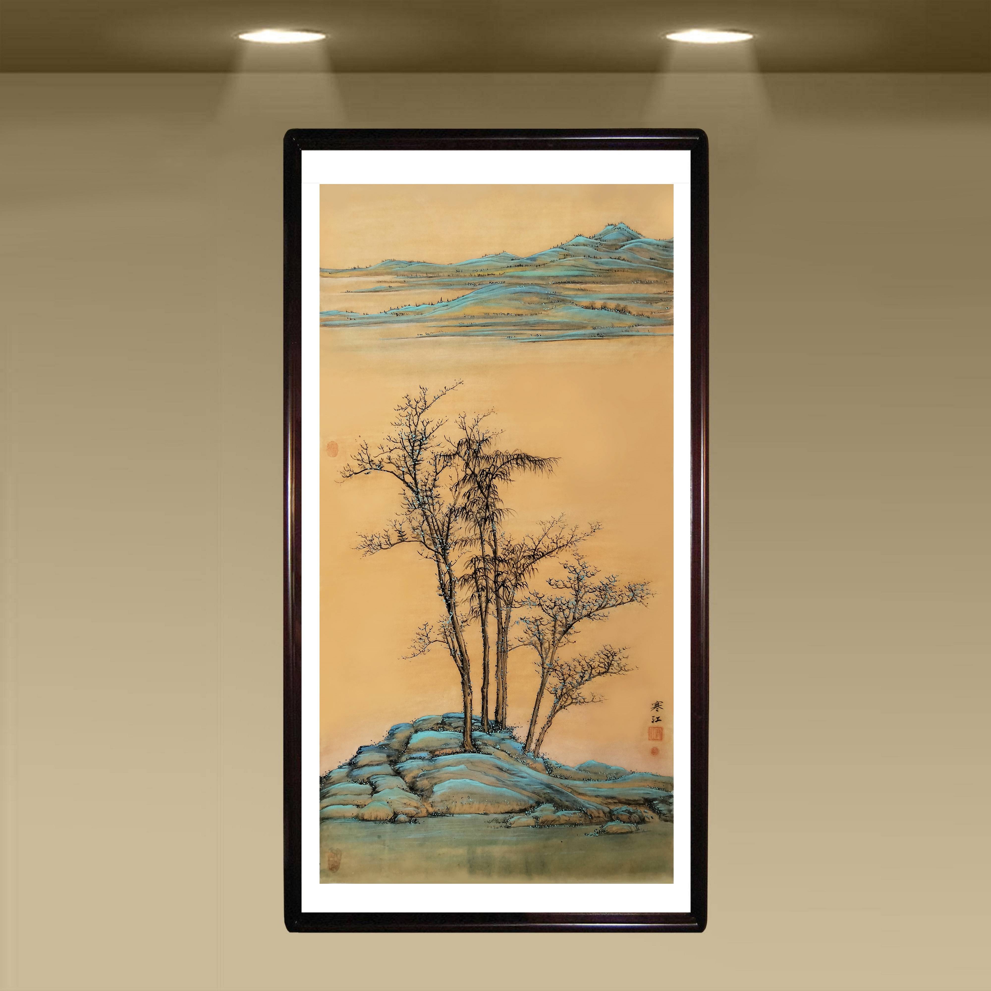 界画寒江---工笔青绿山水《渔庄秋霁图》(拟倪云林笔意)_作品_文史