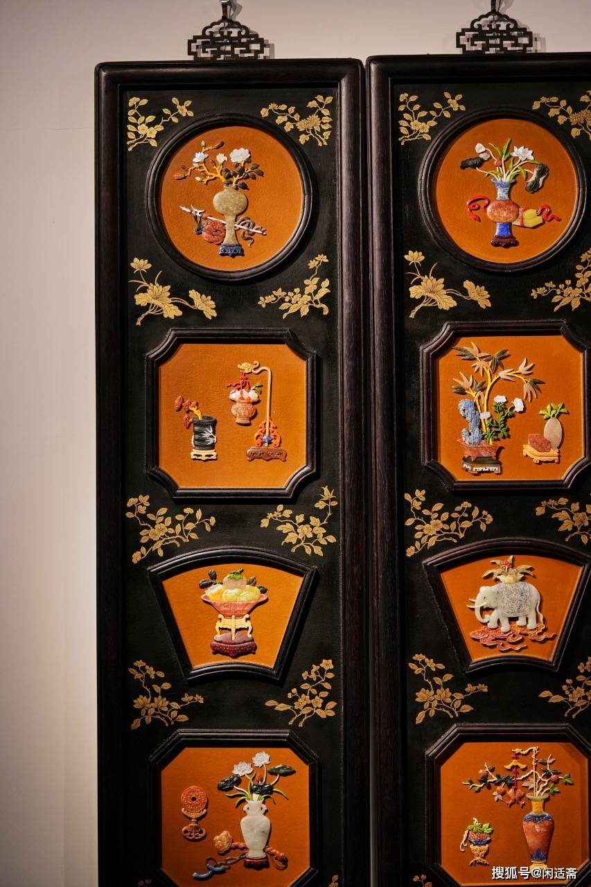 百宝嵌,博古清供,四条屏_挂屏_工艺_陈设