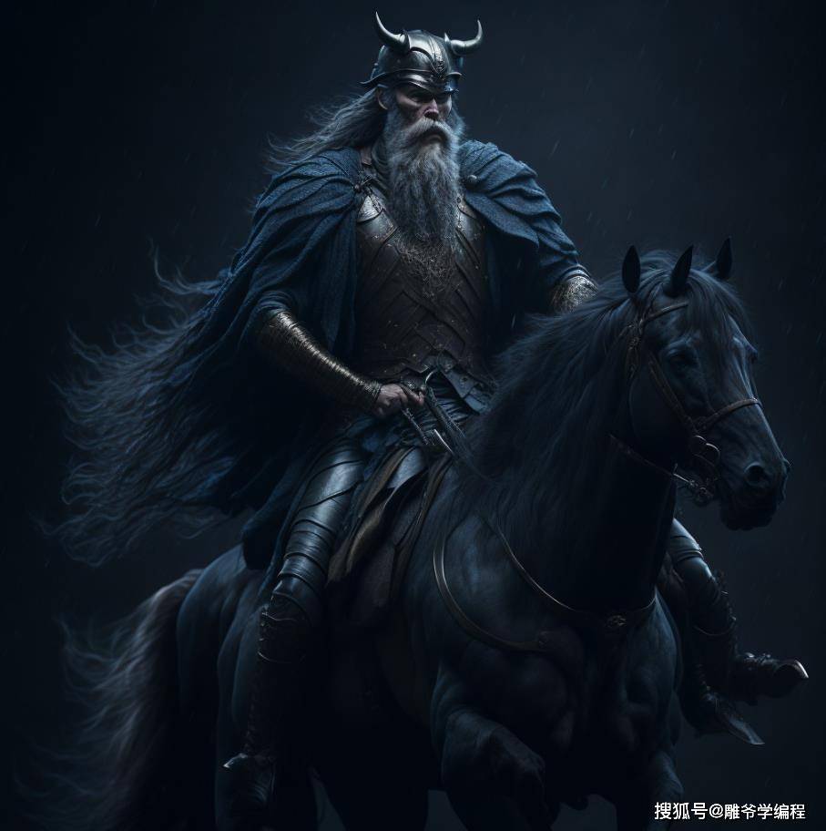 (奥丁骑马,戏剧性的灯光,黑暗,逼真,电影)接着输入:odin riding a