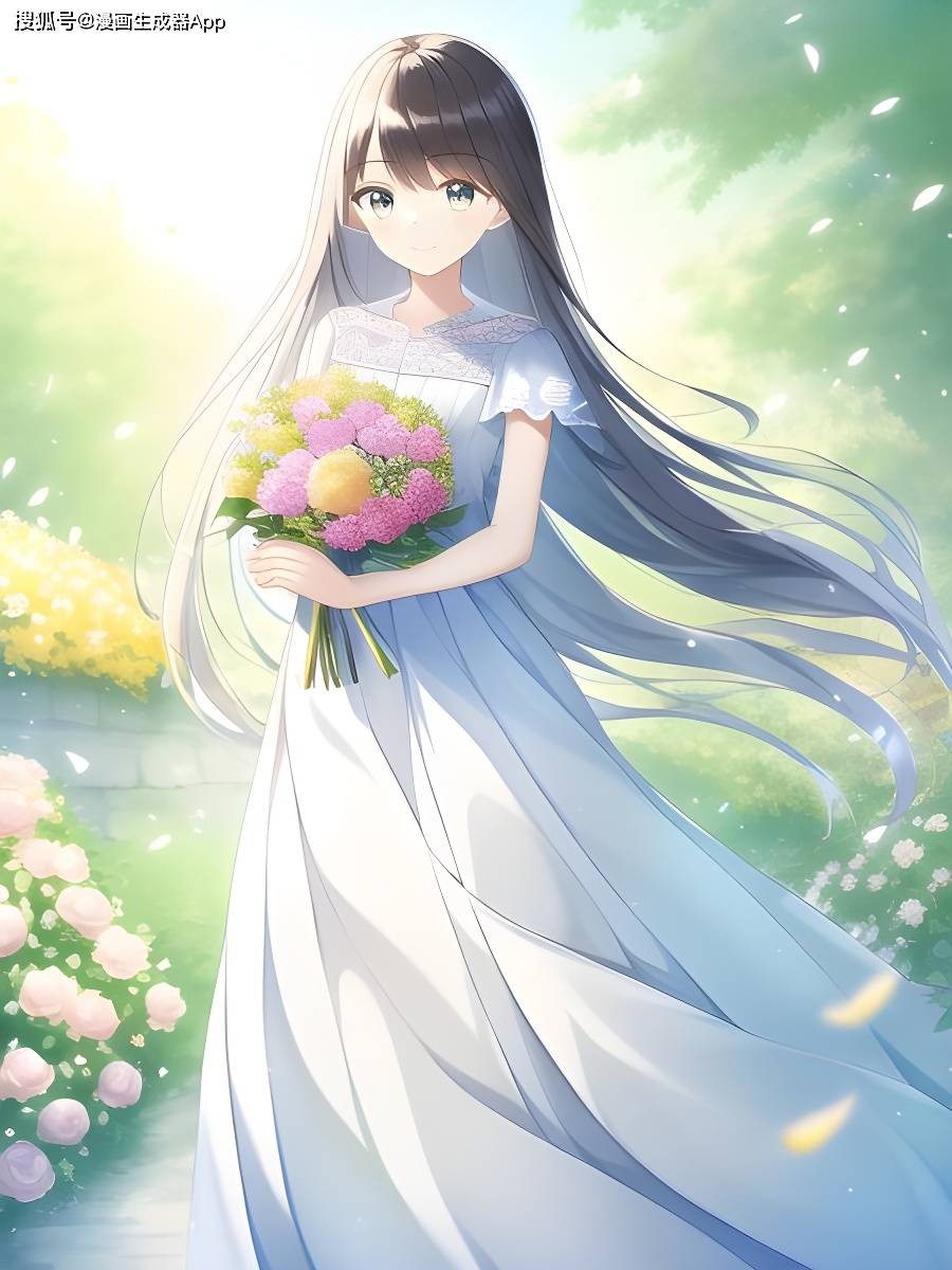 手捧鲜花的女生,清新自然,温柔可人,优雅美丽,鲜花盛开,细节精致,栩栩