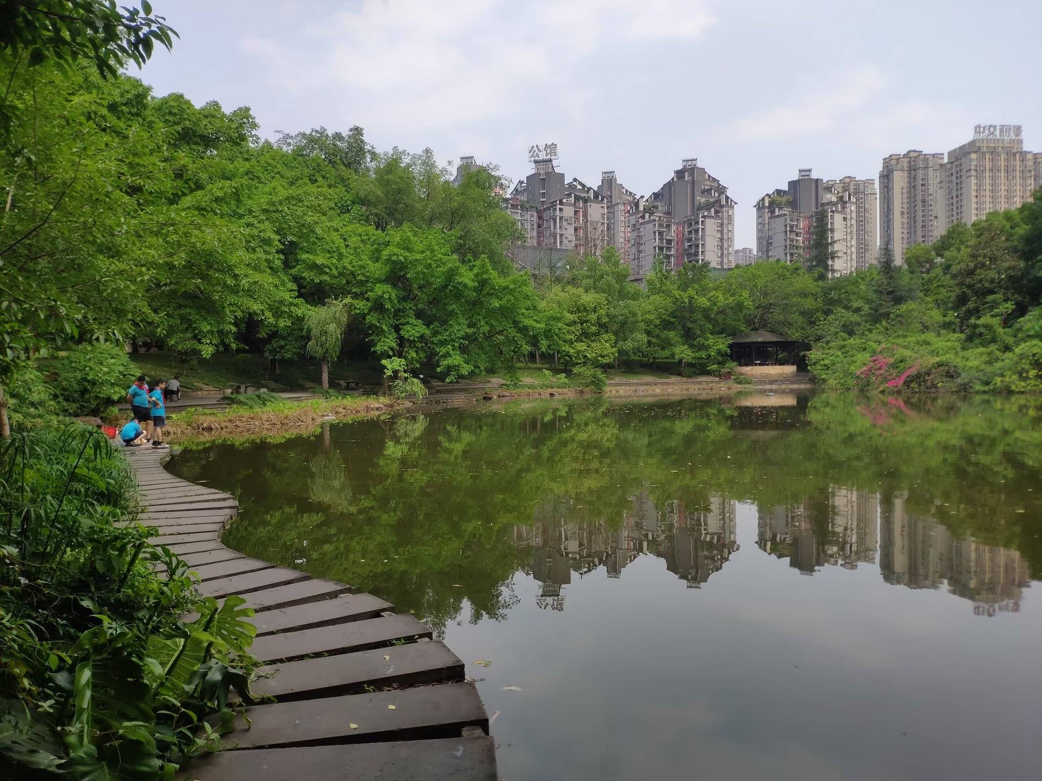 重庆:巴国城生态公园盛夏时节绿树成荫享清凉,小桥流水壮观喷泉_湖水