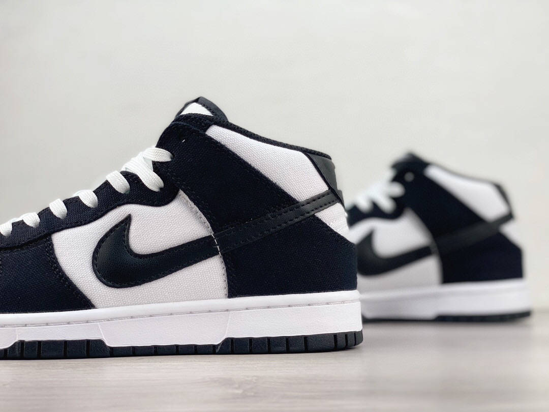 耐克nike sb dunk mid panda 黑白熊猫帆布高帮板鞋_面料_皮质_后跟