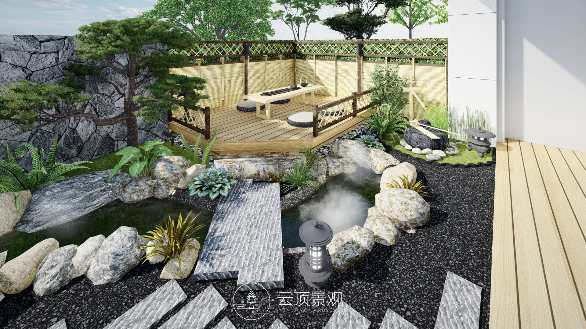 花园设计丨一楼小院,禅意日式庭院_招商_水景_风格