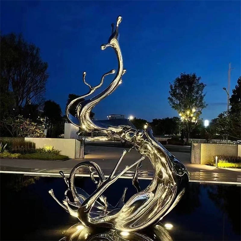 不锈钢浪花大型抽象艺术雕塑户外公园房地产景观摆件_水浪_镜面_大海