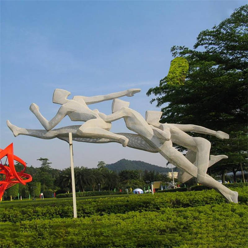 不锈钢跨栏运动人物雕塑校园景观摆件_艺术_作品_审美