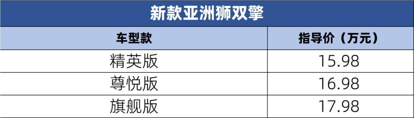 售价15.98万元起 新款亚洲狮双擎上市