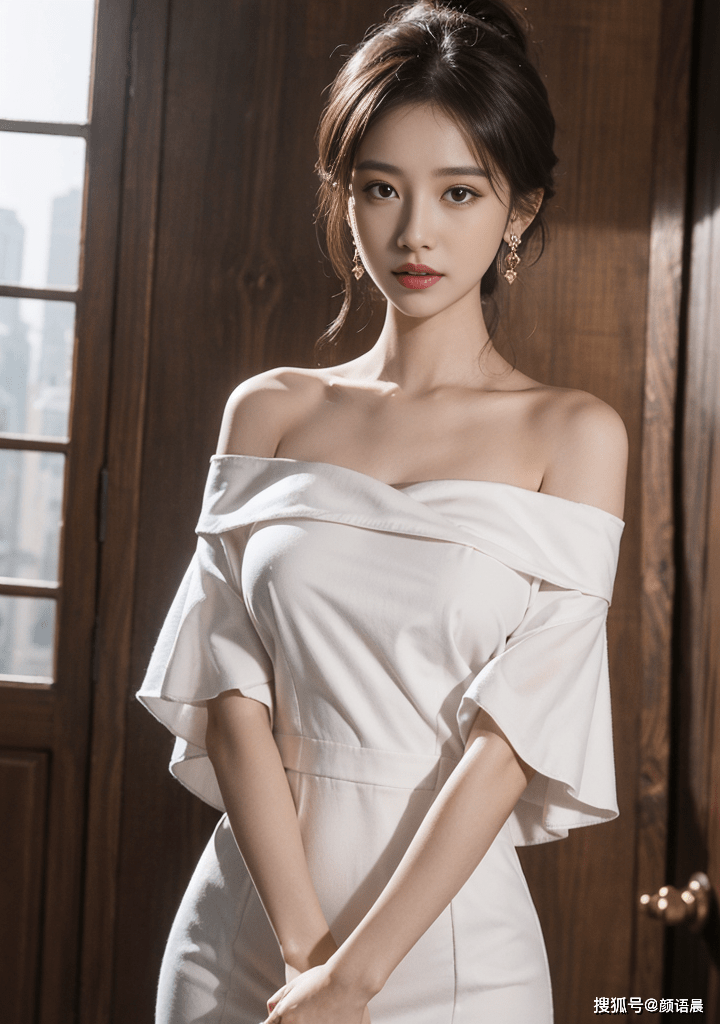 肤白如雪的质感网红女神,为你带来白色露肩连衣裙之时尚魅力_耳环