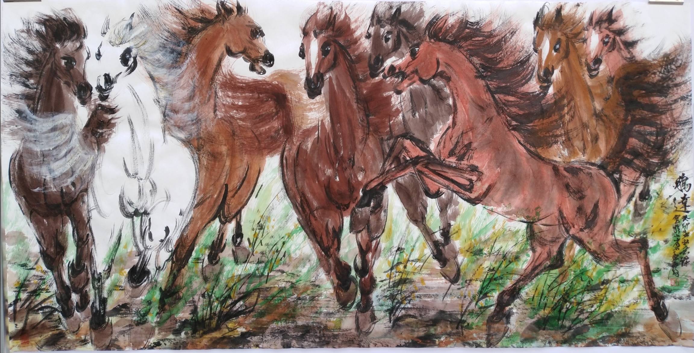 世界第一原创重彩八骏画家周意杰阿拉伯马系《八骏》秋季近作