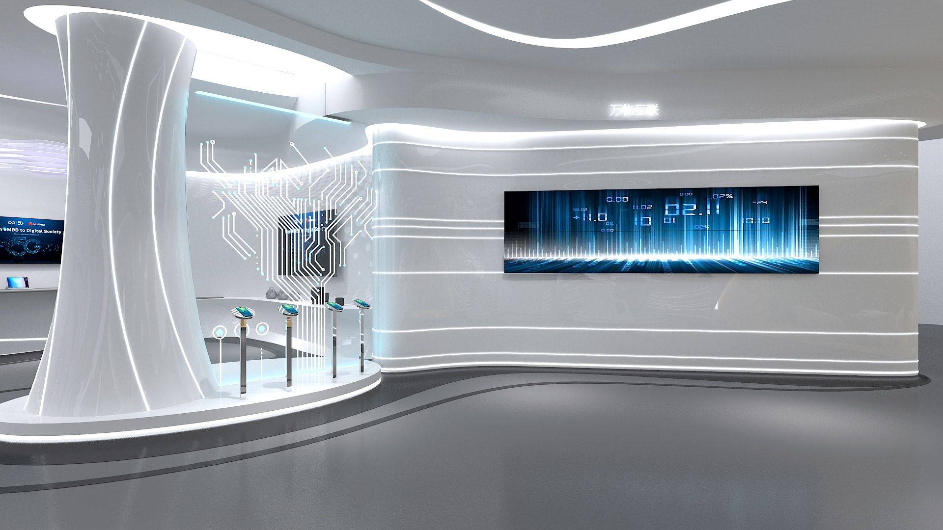 一,空间布局与流线设计:留白与开放性:在展厅设计中,适当的留白可以让