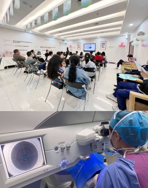 主刀为患者实施手术,院长助理郑琦在手术室通过直播画面讲解的方式,将