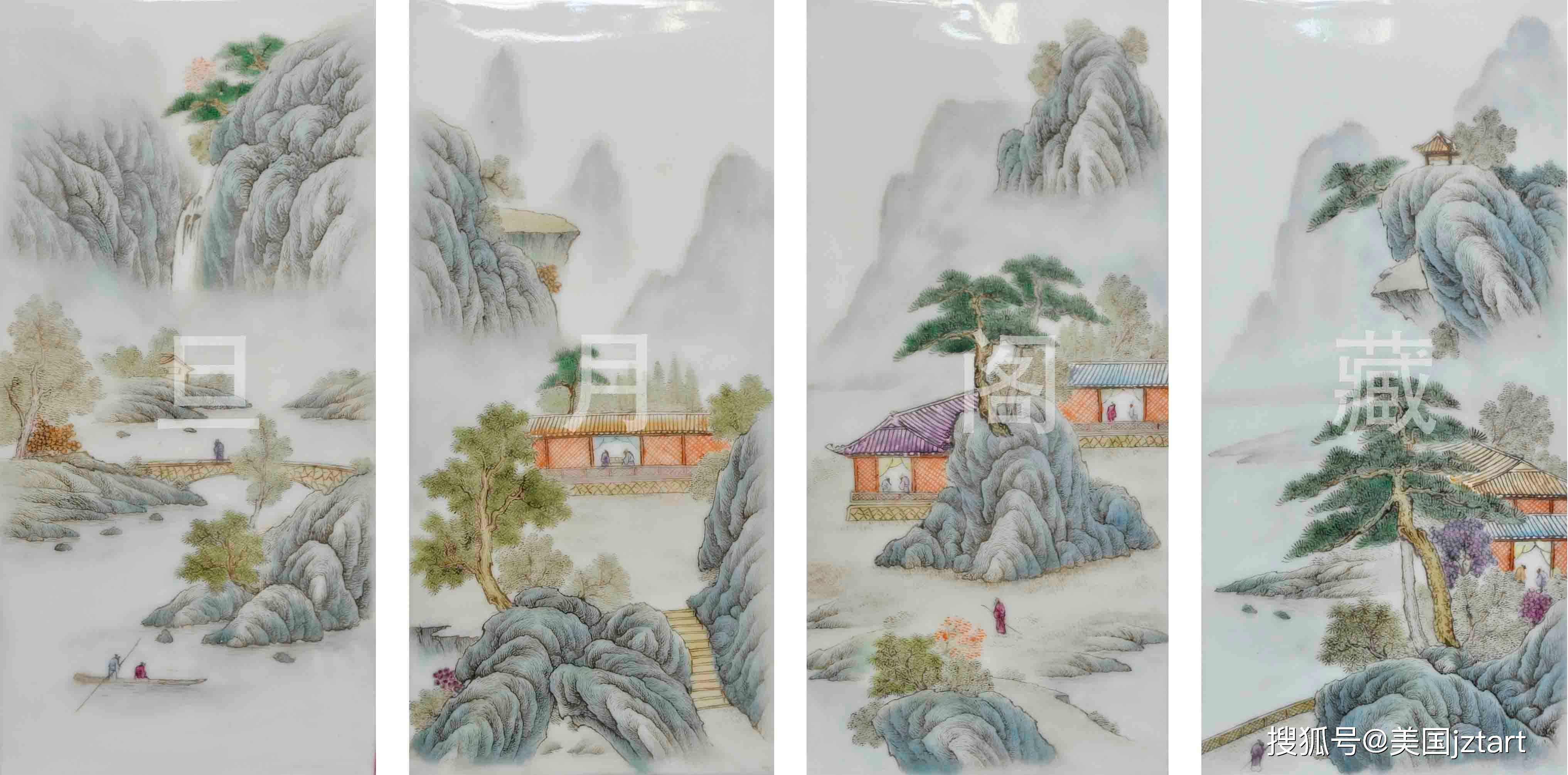 人间仙境/旦月阁珍藏乾隆年制珐琅彩山水人物琮式瓶