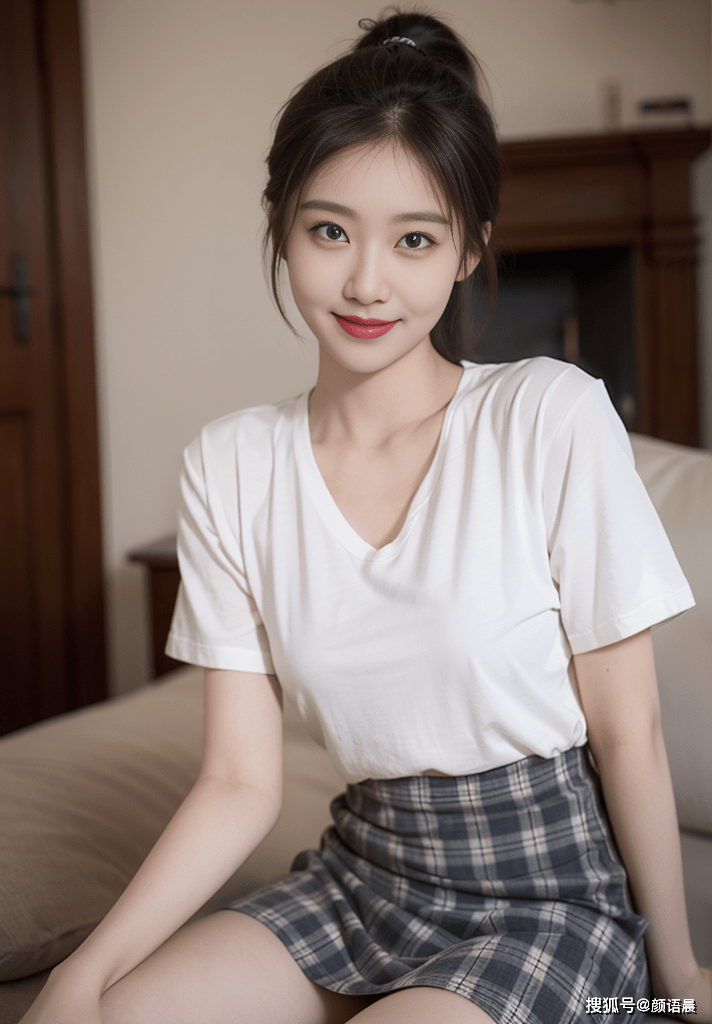 美女壁纸:单马尾女神,白色t恤与格子短裙的时尚搭配_双腿_宁静_清澈