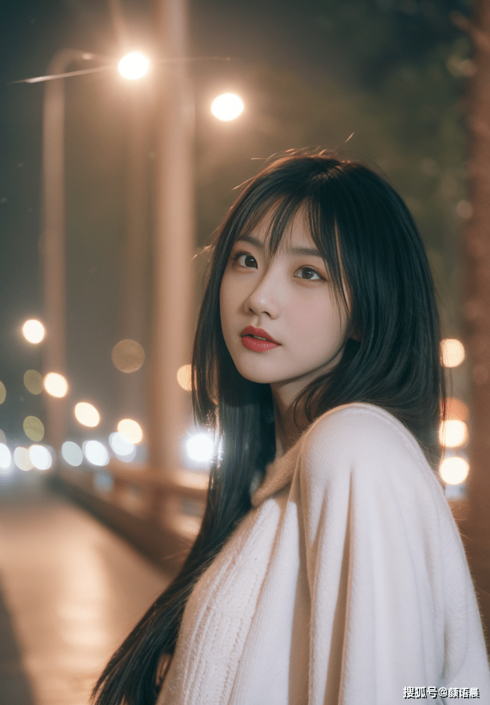 高清美女壁纸:金黄灯光下的白色毛衣女神,看她的美丽如何绽放_城市