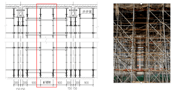 48钢管拉结水平杆向两端延伸至少扣接2根定型支架的立杆.