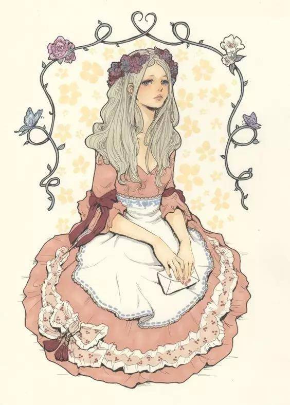 难得一见的人物插画手稿可爱的西方古典女孩值得收藏