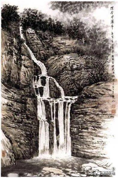 山水画泉瀑画法——深谷瀑布的画法