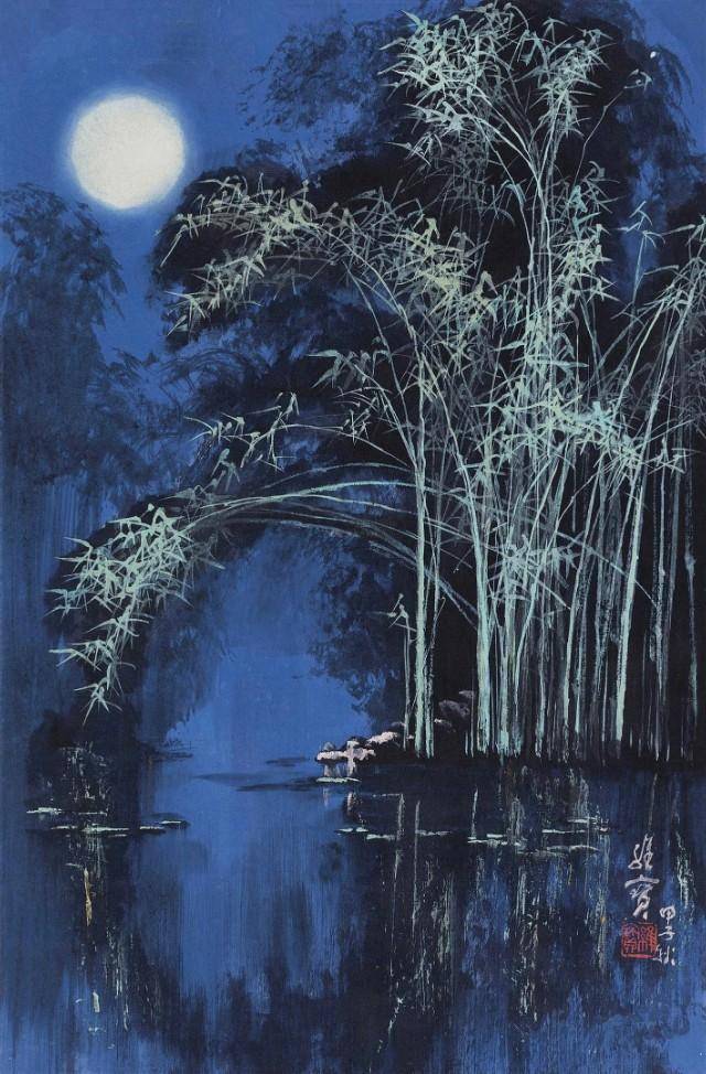 如此夜色浓郁的国画,还真是少见