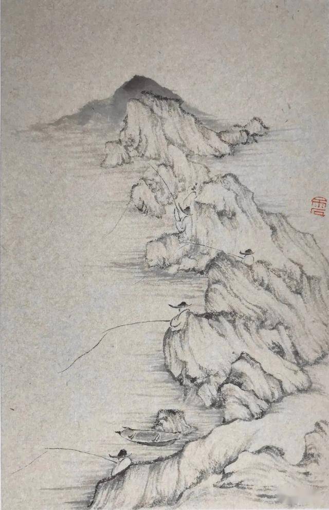 雨石水墨山水画中的"古意"