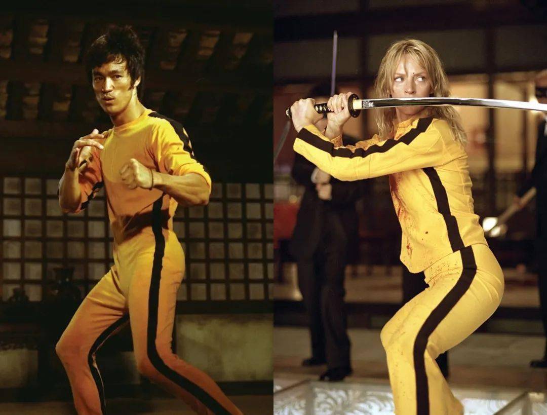 昆汀的电影《杀死比尔》里,乌玛瑟曼都身着向功夫巨星李小龙致敬的戏