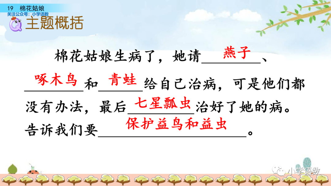在线课堂统编版一年级下册第19课棉花姑娘图文讲解教学视频知识点同步