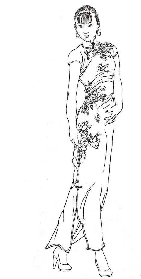 旗袍美女手绘铅笔画图片