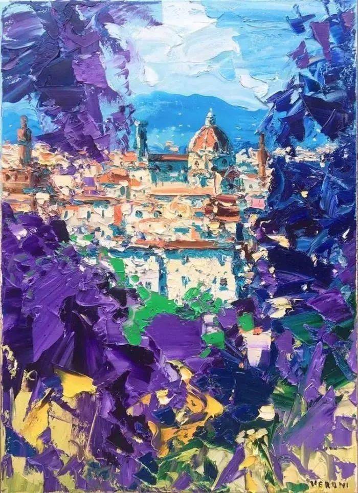 用刮刀展现抽象的海面粗粝的效果下是大海的温柔