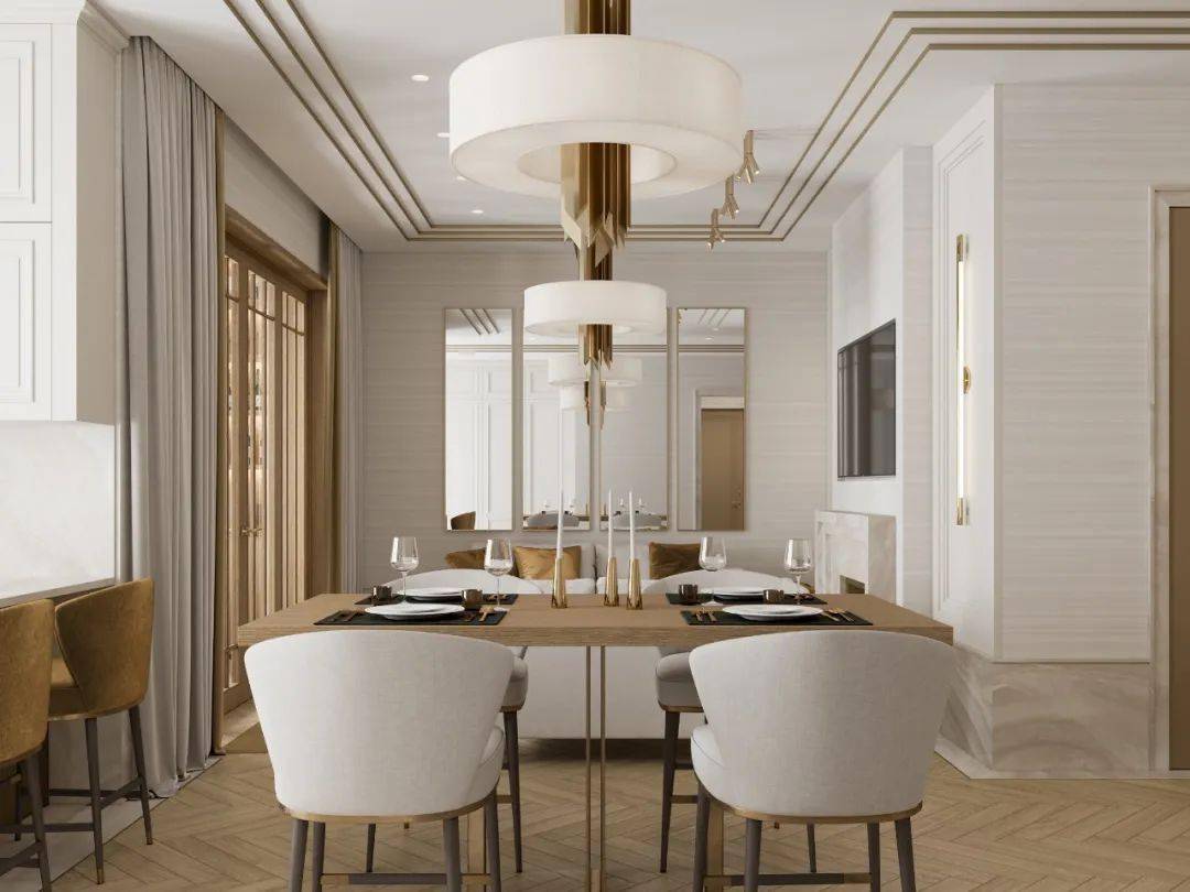 川谷堂126㎡三居室金色白色的搭配意想不到的高级感