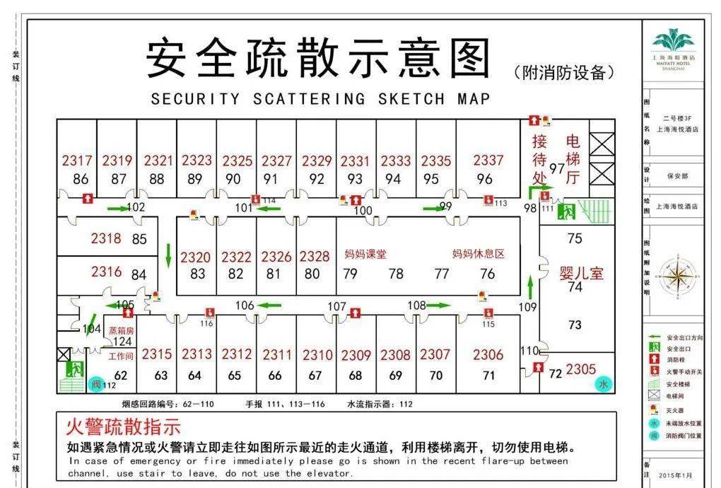 提前熟悉报警器,灭火器,防烟面罩,强光手电筒,疏散通道,安全出口的