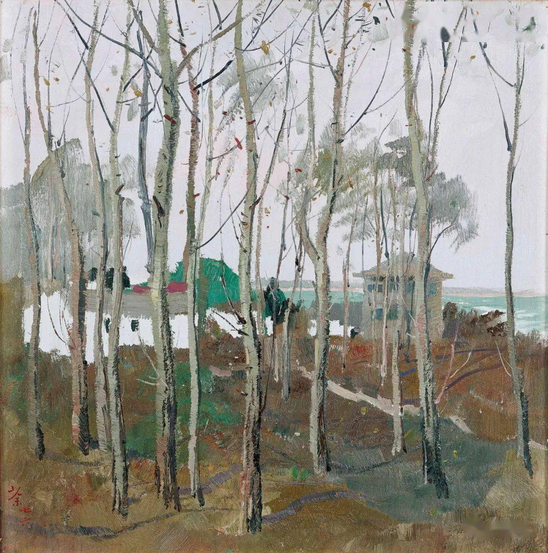 吴冠中 《北戴河》 45×45cm 油彩 木板 1976