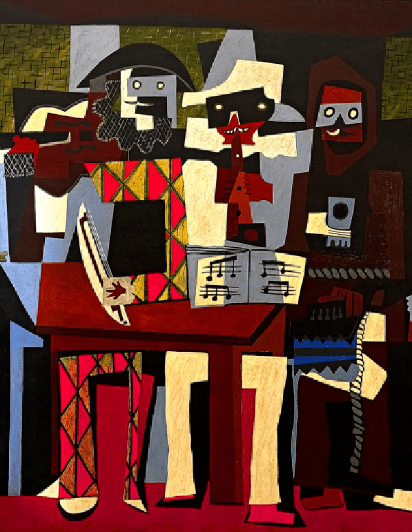 《三个音乐家》毕加索立体主义也可以理解成是由各种图形组合拼接而成