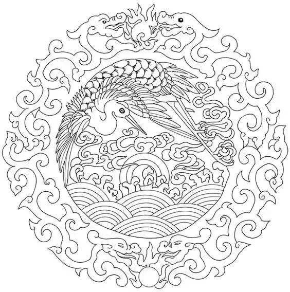 黑白线稿线描素材传统纹样线稿