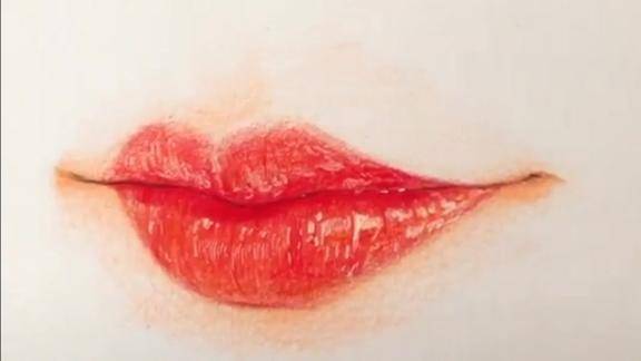彩铅画红色的嘴唇你也尝试一下吧