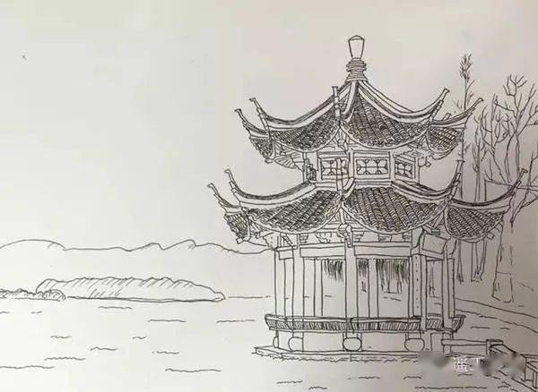 杭州西湖素描简笔画图片