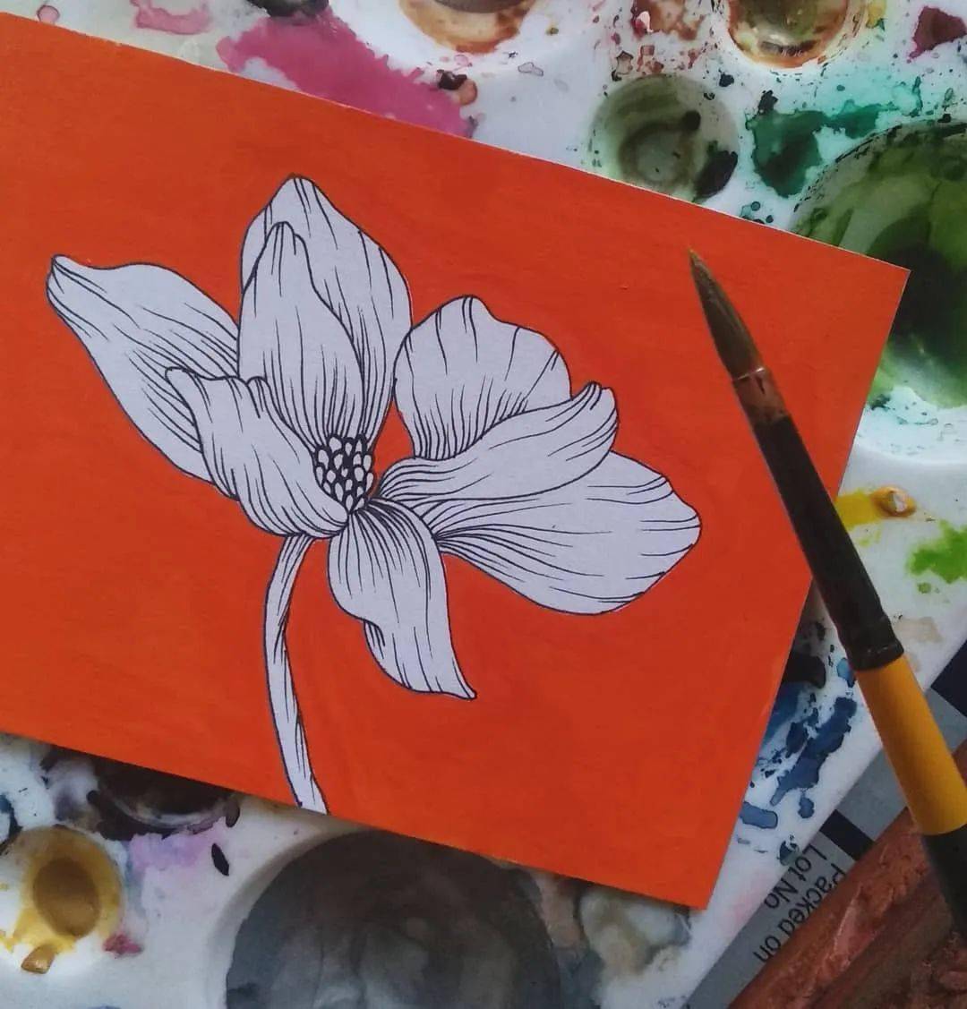 先用铅笔勾勒出花卉的大致轮廓,然后用针管笔勾边,最后用彩色笔上色