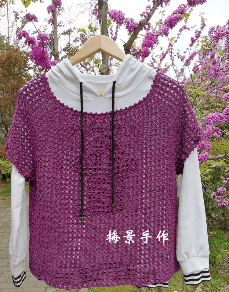 简约钩针方格短袖衣