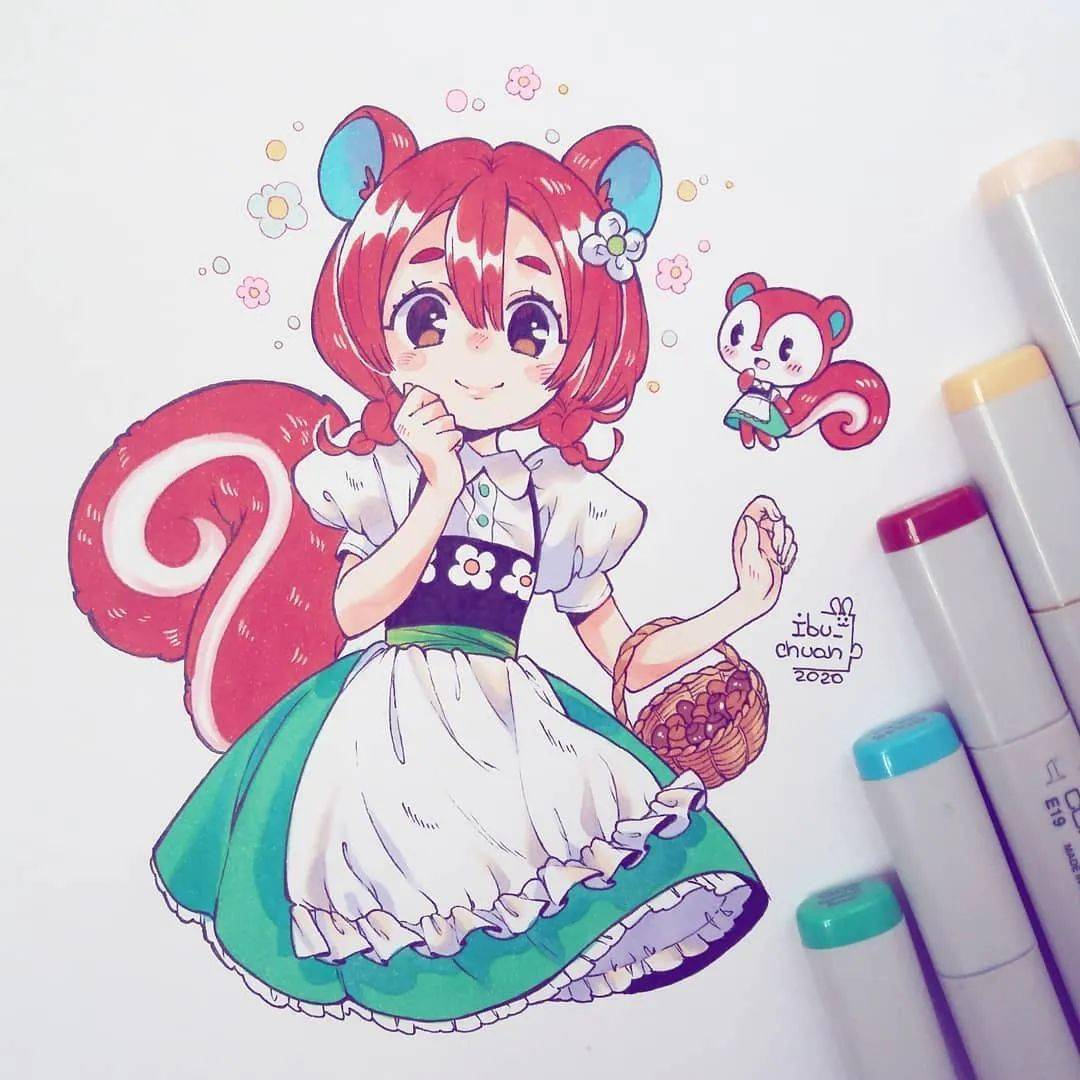 超级可爱q的马克笔动漫手绘线稿很漂亮