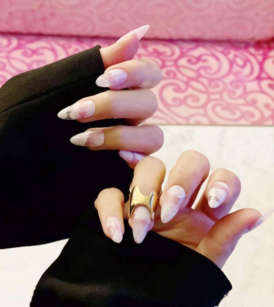 美甲欧美风尖形甲超显手长