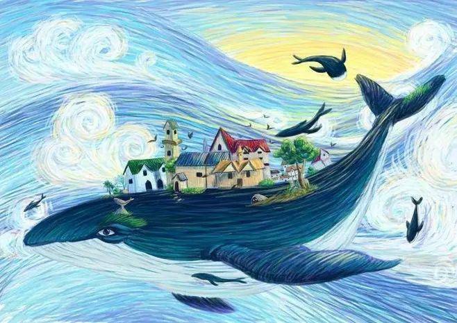 鲸鱼岛绘画图片
