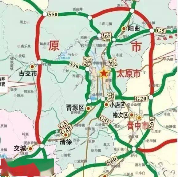 示意图在太原的东南位置,太榆交接处的部位是城市发展相对空白的