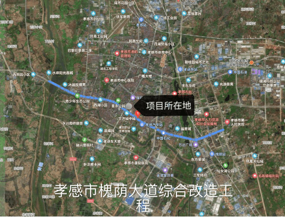 孝感市老澴河沿河道路項目範圍包含沿河南路,沿河北路兩條道路.