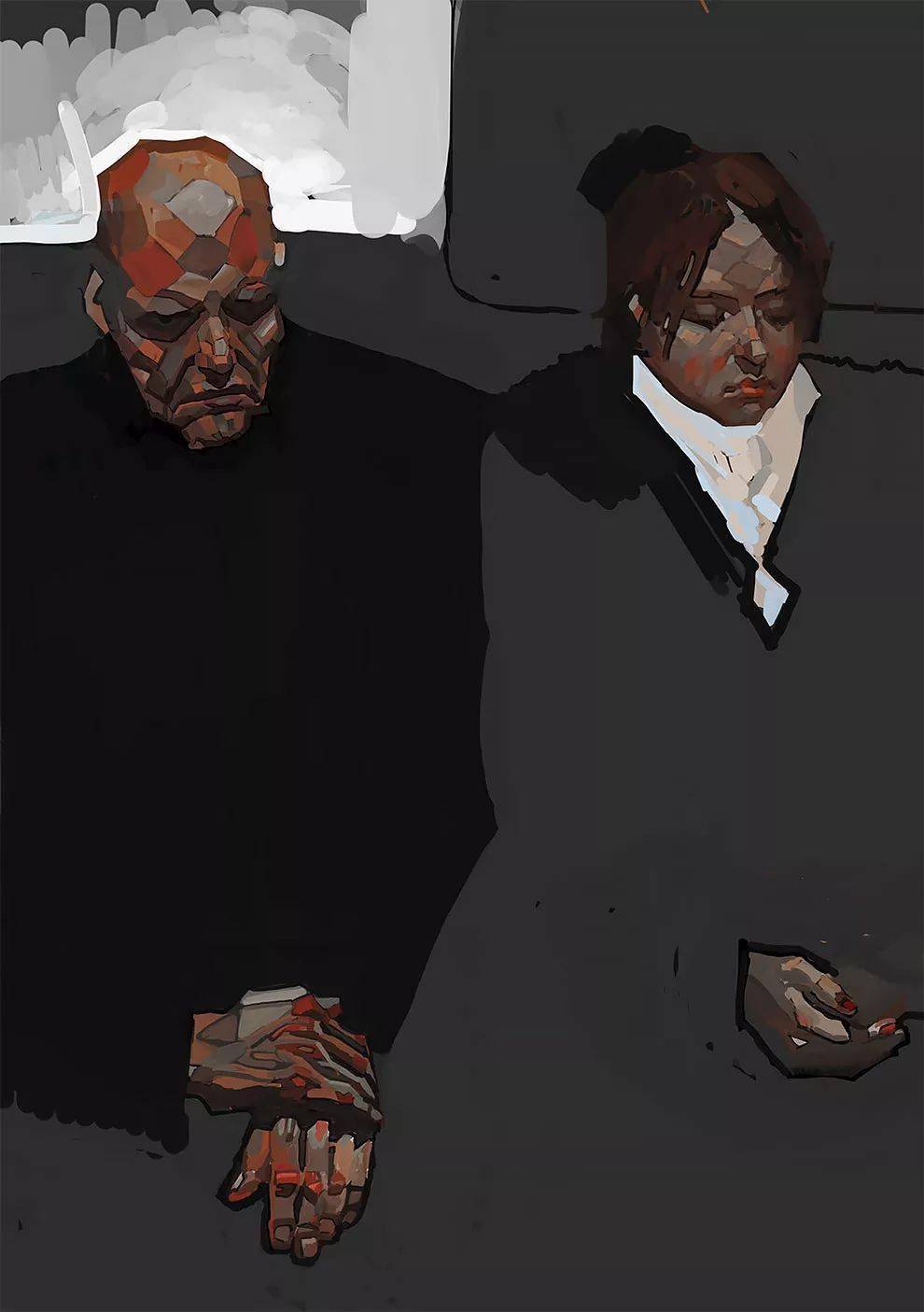 有时诡异,有时又异常写实,某些还有些抽象派的意味.