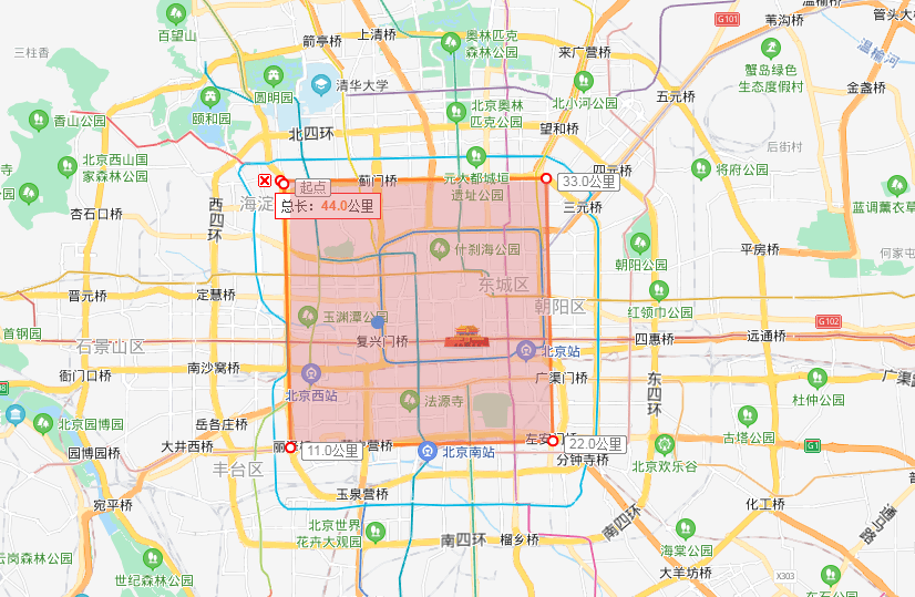 給大傢俱體比劃一下,北京的北三環到南二環,直線距離正好是11km,從西