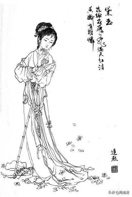 黑白线稿古风美人白描线稿素材附人物五官画法