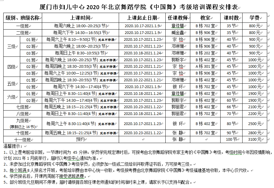 北京舞蹈学院课程表图片