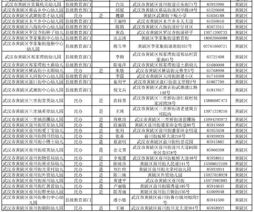 最新武汉市幼儿园一览表地址电话全都有