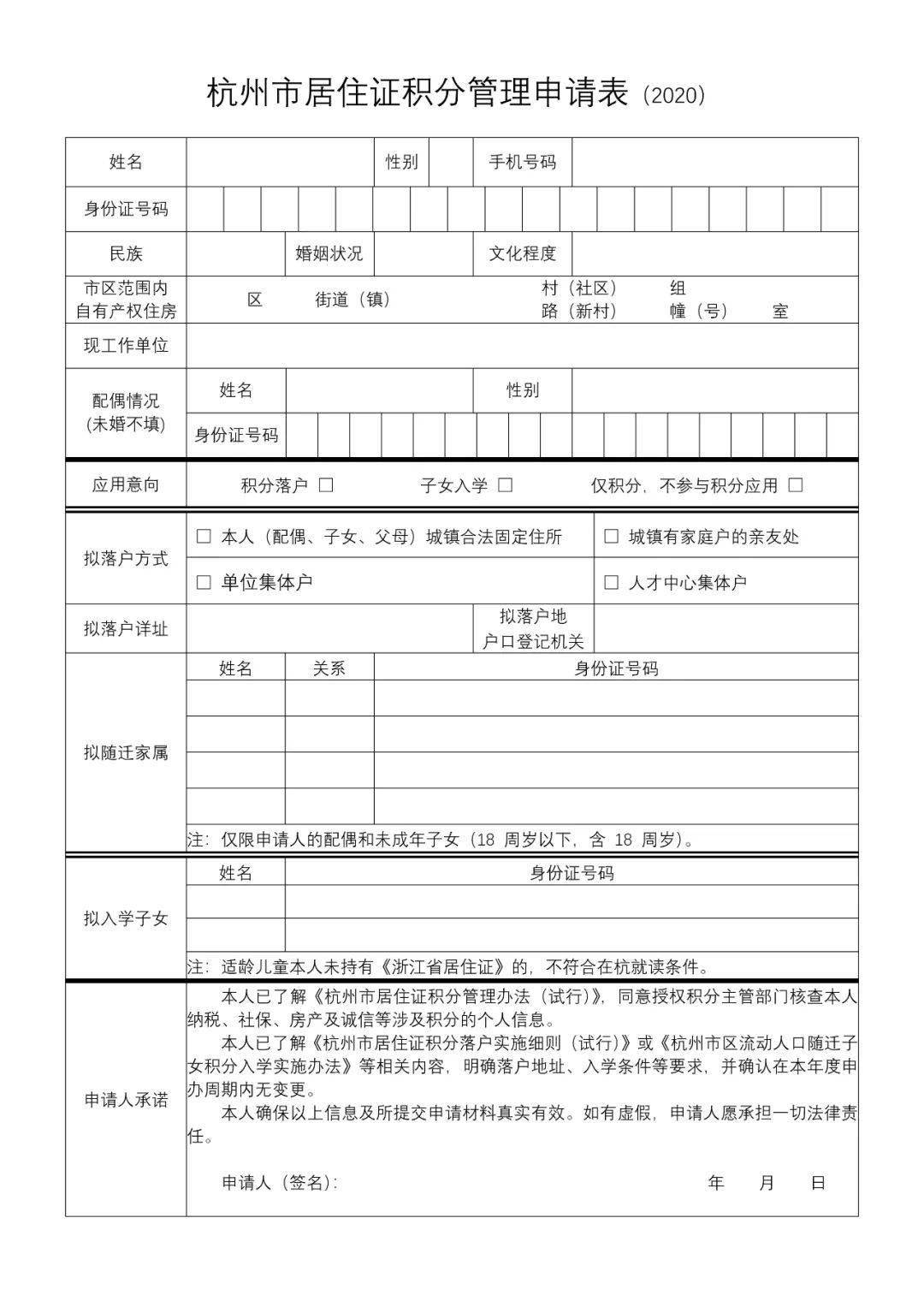 附件二:居住证积分管理申请表