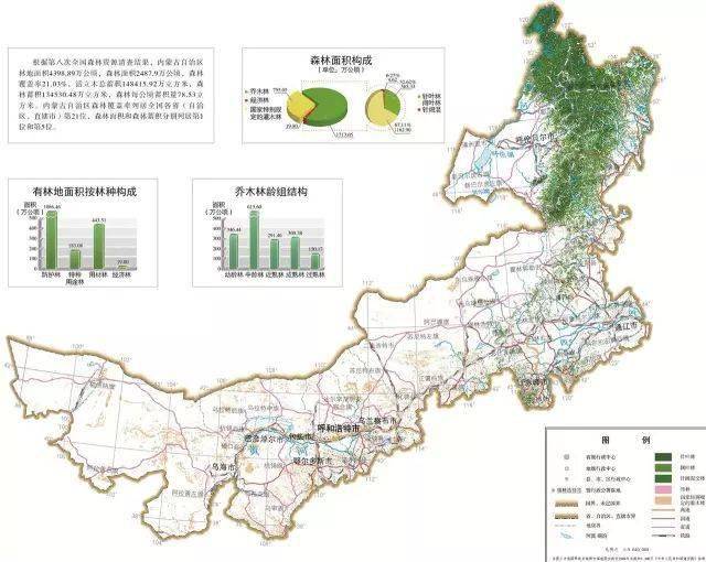 (内蒙古森林分布图,东部大面积绿色区域即为大兴安岭,图片源于