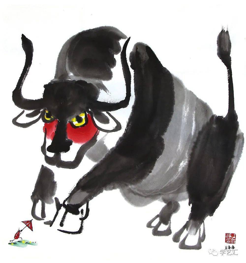 儿童画牛的国画作品图片