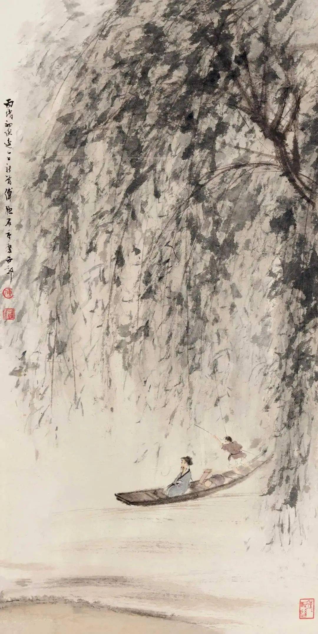 书画家影像网|傅抱石的小舟,极富诗意